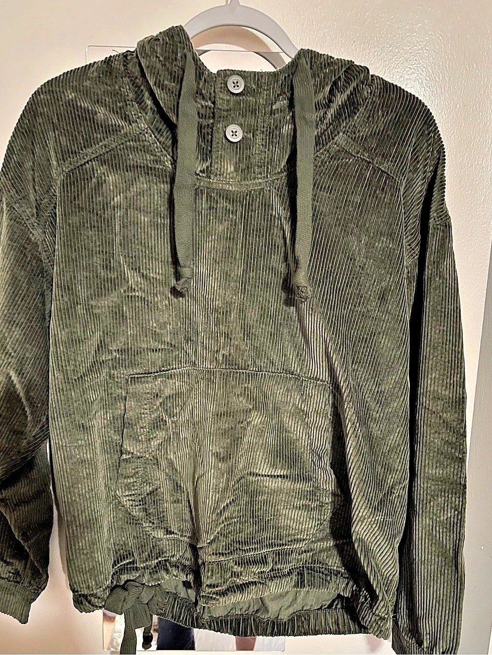 American Eagle Corduroy Anorak Hoodie Jacket in Army Green Size Small Womens